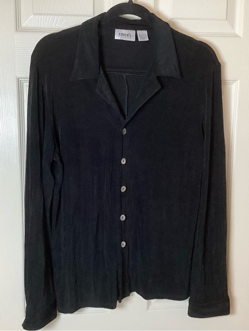 Chico's Travelers Black Long Sleeve Button-Down Blouse - Chico’s 2/US 12